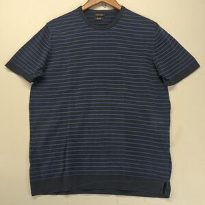 Massimo Dutti Extrafine Cotton Knit T Shirt Top Navy Blue Striped Womens XL
